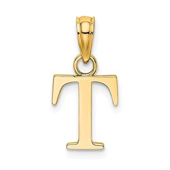 10K Yellow Gold Polished T Block Initial Charm - Picture 5 of 9